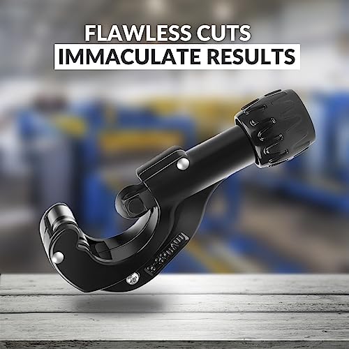 Flexzion Tube Cutter, Heavy Duty Tubing Pipe Cutter, 1/8 to 1-3/8 inch Cutting Diameter w/Reamer, Ideal for Cutting Copper, Aluminum, Brass, Steel, Plastic and More - Image 2