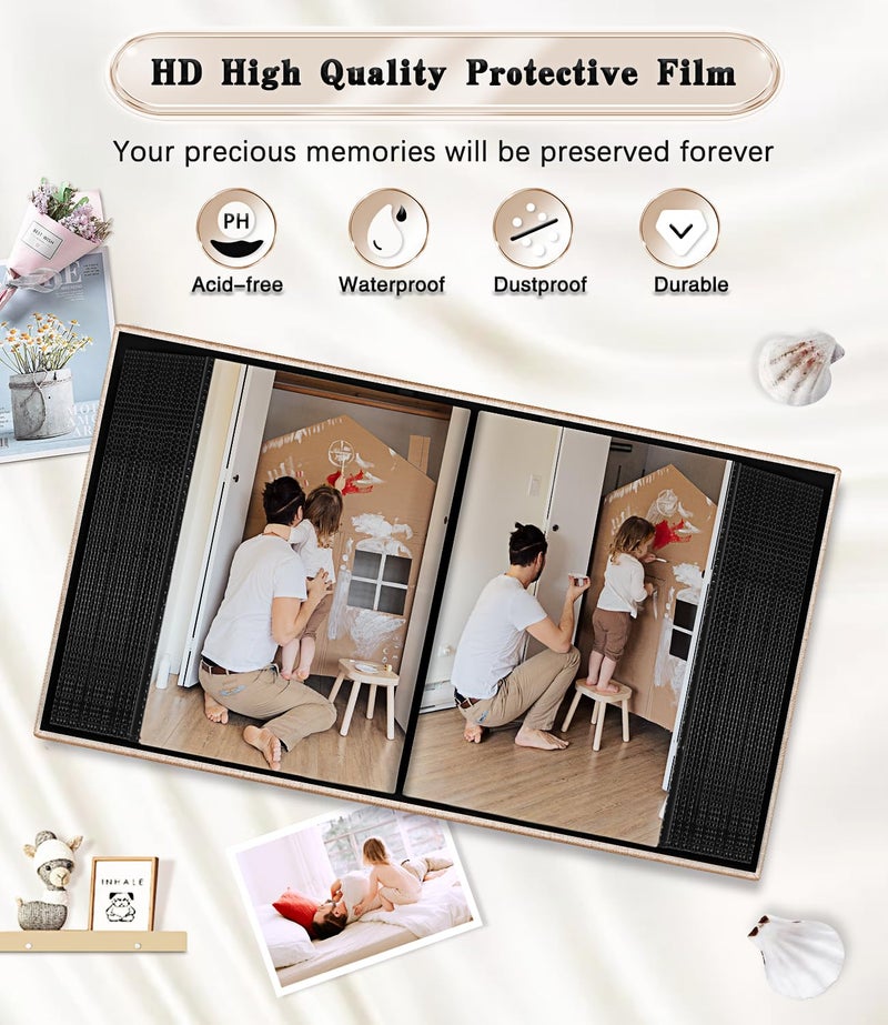 Ejblfe Photo Album 4x6,Linen Cover Slide-in Photo Album Book Can Holds 100 4x6 Photos with 50 Black Sheets for Family,Wedding,Baby and Holiday Pictures (Beige) - Image 4