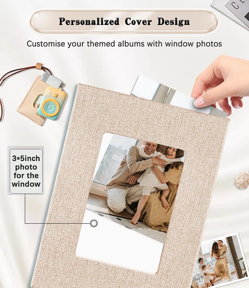 Ejblfe Photo Album 4x6,Linen Cover Slide-in Photo Album Book Can Holds 100 4x6 Photos with 50 Black Sheets for Family,Wedding,Baby and Holiday Pictures (Beige) - Image 2