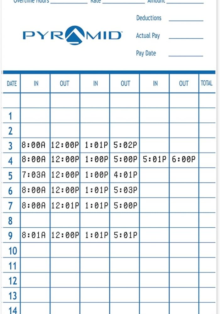 Pyramid Time Systems 42415 Time Cards for 2500, 2600 & 2650 Time Clocks - 100 Pack - Image 3