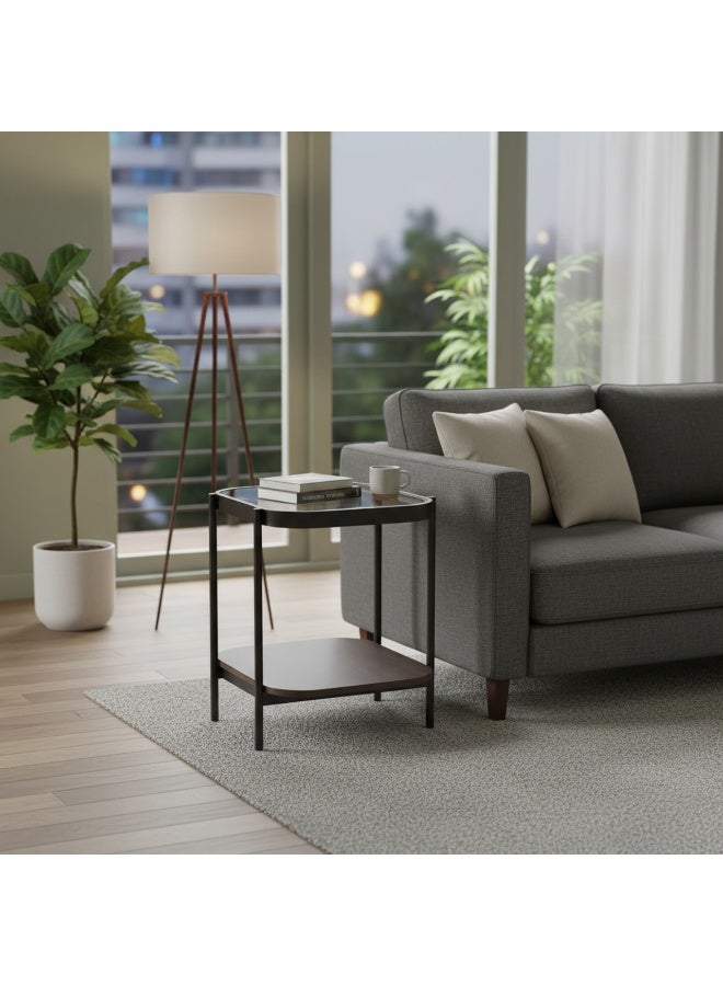 بيتي طاولة خدمة خشب بسطح زجاج - بني غامق - Image 1