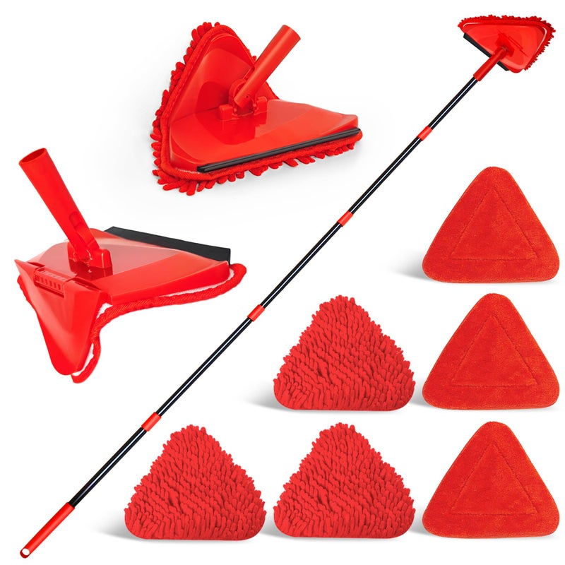 NEWE Wall Mop Cleaner with 80 inches Long Handle, 180Â° Folding Ceiling Cleaning Tool with Squeegee for Washing Painted Walls, Triangle Baseboard Scrubber with 3 Chenille Duster and 3 Microfiber Pads - Image 1