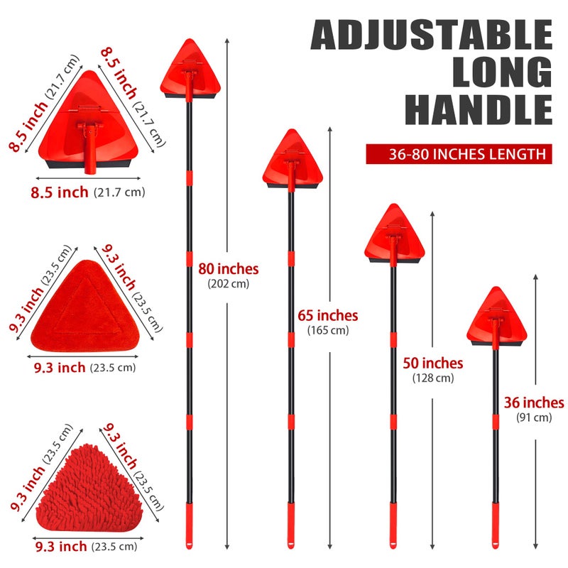 NEWE Wall Mop Cleaner with 80 inches Long Handle, 180Â° Folding Ceiling Cleaning Tool with Squeegee for Washing Painted Walls, Triangle Baseboard Scrubber with 3 Chenille Duster and 3 Microfiber Pads - Image 5