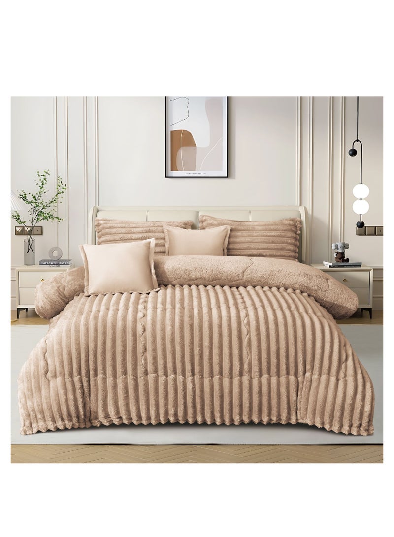 مفرش ملكي 6 قطع نفرين شتوي وجهين وجه مخمل وجه فرو مقاس كينج 230x250 سم