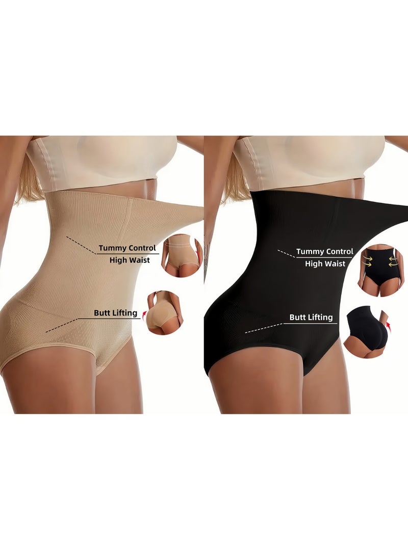2packs Women High Waist Tummy Control Seamless Thong Panties Butt Lifting Shapewear Underwear For Lady After Postpartum Safty Panties Under Dress - Image 1
