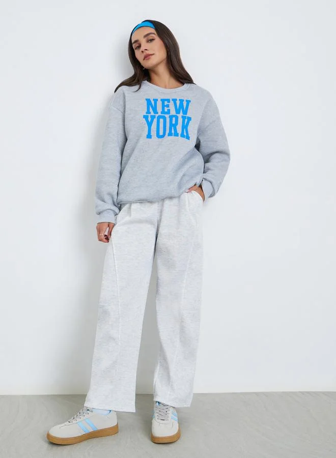 Styli Women Grey Oversize Printed Sweatshirts