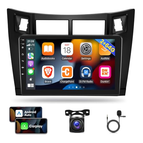 EKAT 2G64G Car Radio for Toyota Yaris 20082011 9 inch Android Touch Screen Car Stereo CarplayAndroid Auto1080PHiFi AudioBluetoothWiFi AHD Backup Camera MIC - Image 1