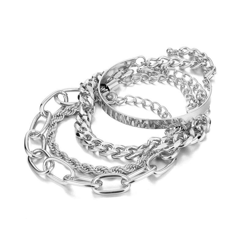 IFKM Silver Bracelets for Women, Silver Dainty Layered Chain Bracelets Adjustable Cute Bangle Link Bracelet Set (4PCS Silver) - Image 3