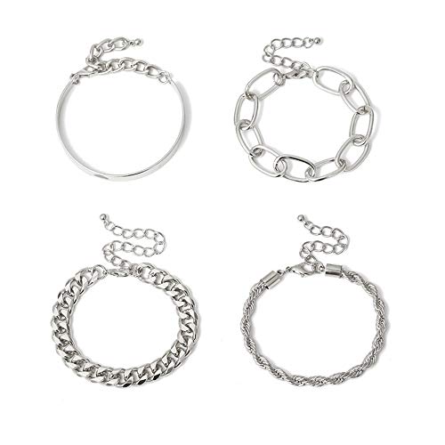 IFKM Silver Bracelets for Women, Silver Dainty Layered Chain Bracelets Adjustable Cute Bangle Link Bracelet Set (4PCS Silver) - Image 5