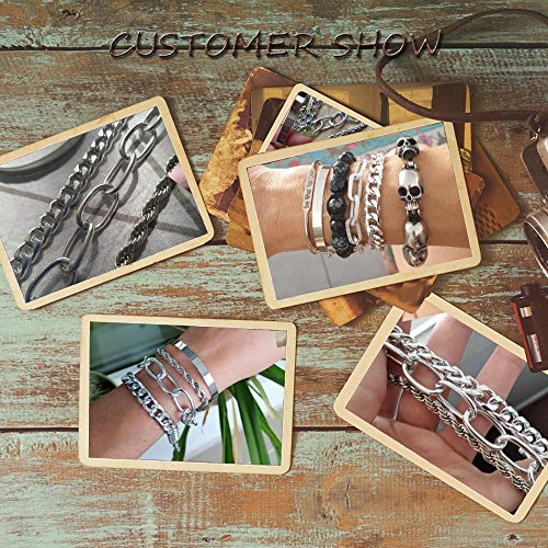IFKM Silver Bracelets for Women, Silver Dainty Layered Chain Bracelets Adjustable Cute Bangle Link Bracelet Set (4PCS Silver) - Image 4
