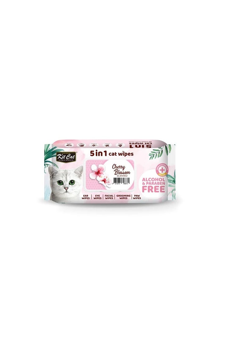 Kit Cat 5-In-1 Cherry Blossom Scented Cat Wipes - Image 1
