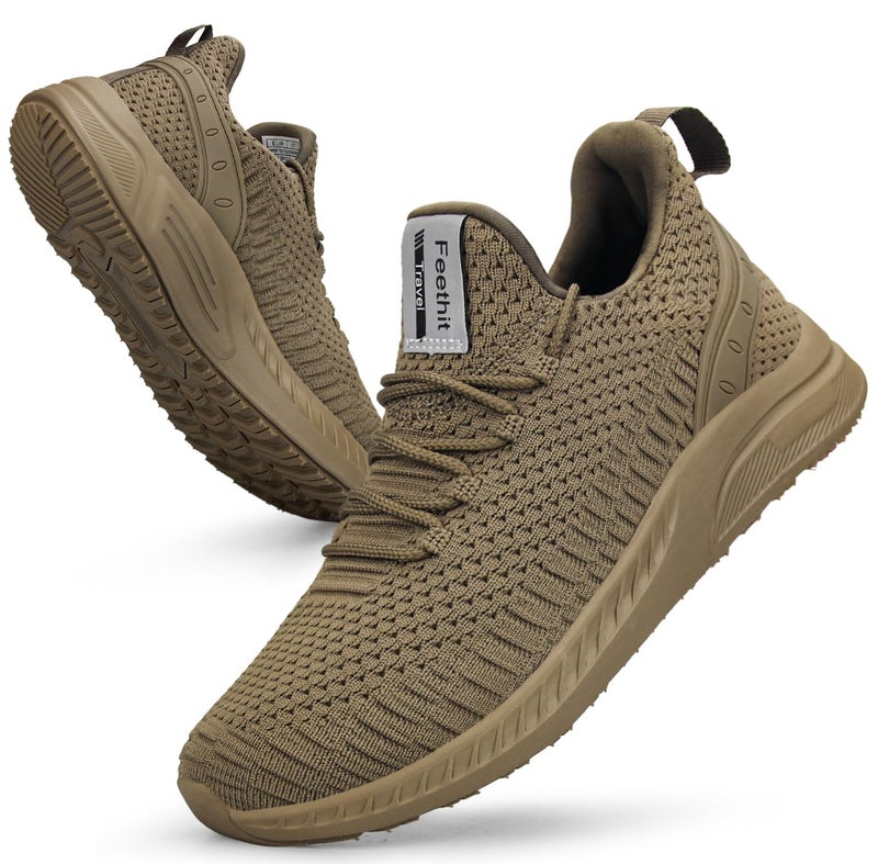 Feethit Womens Running Shoes Walking Tennis Shoes Breathable Lightweight Gym Sneakers for Travel Gym Work Woman Waitress Nurse Khaki 8 - Image 1