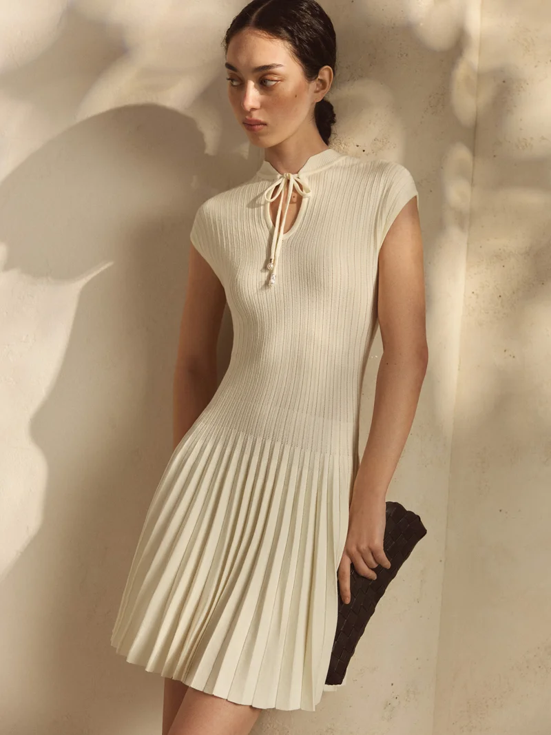 Lichi  Ribbed viscose mini dress with pleated skirt for Women | Best Price UAE