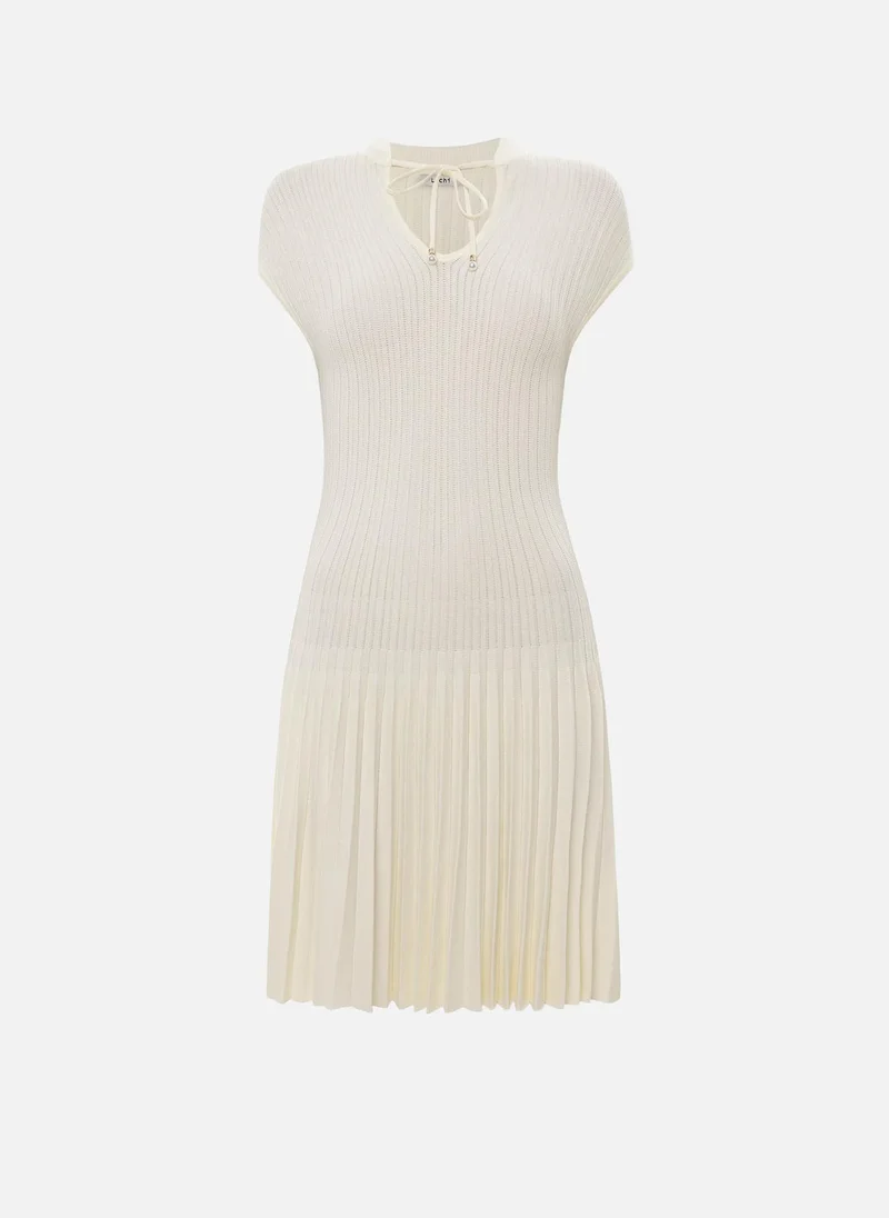 Lichi  Ribbed viscose mini dress with pleated skirt for Women | Best Price UAE