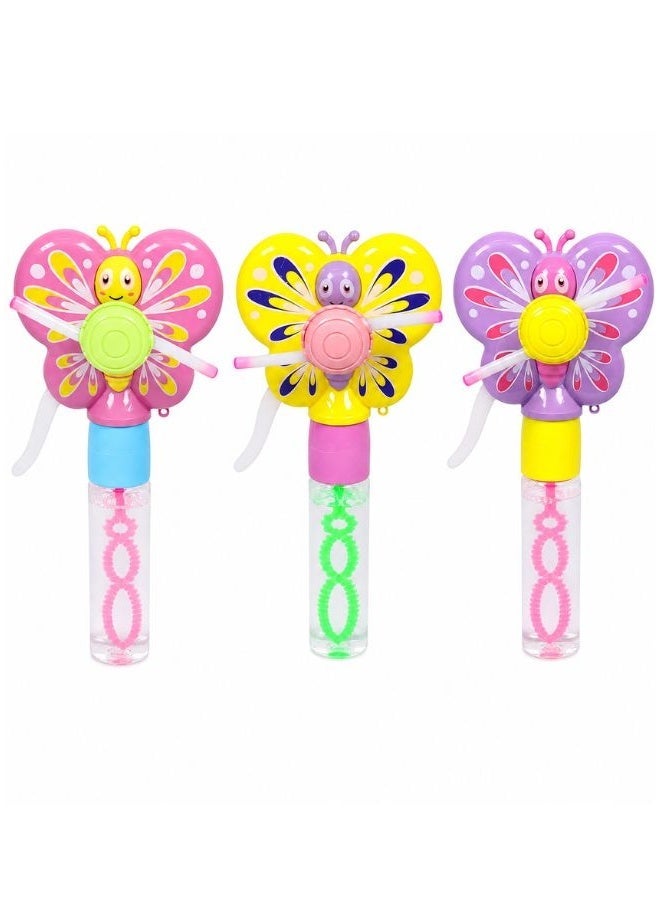 DAT Kids Butterfly Bubble Wand Fan Toy Set with Bubble Solution Plastic Outdoor Party Toy for Boys & Girls 3 Pieces - Image 1