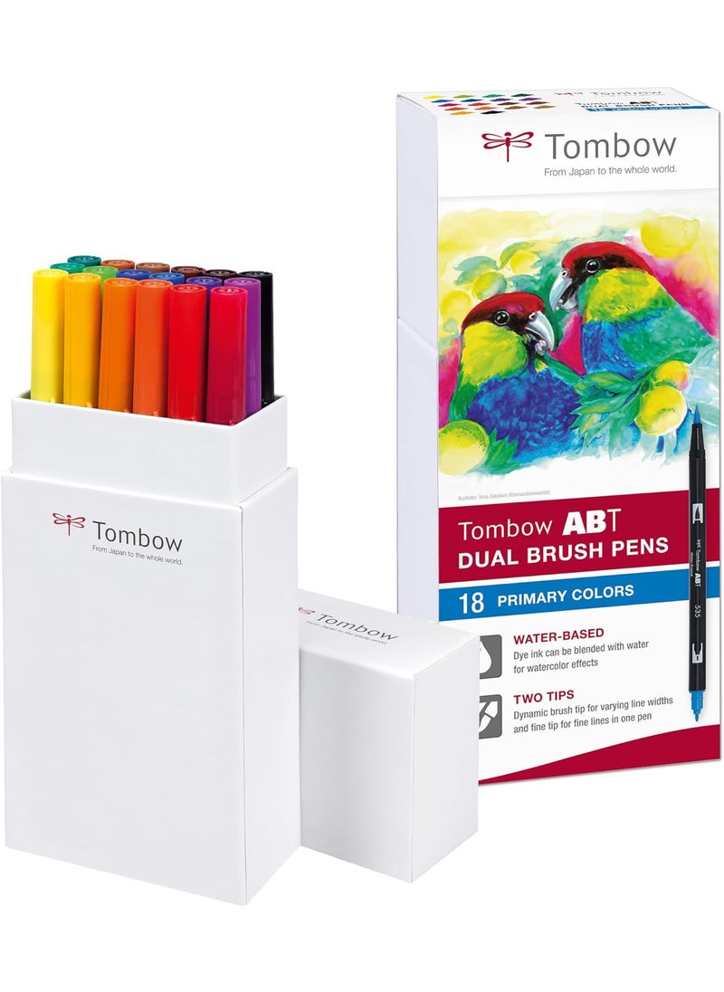 Tombow Tombow ABT Dual Brush Pen  Primary Colours Pack of 18  - Image 1