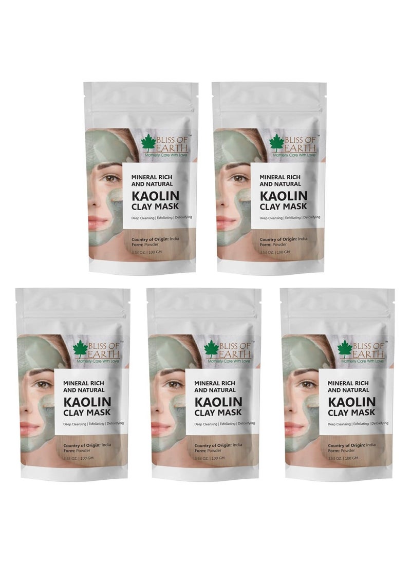 BLISS OF EARTH 100% Pure White Kaolin Clay Powder Finest Grade Natural Facial Mask 100GM Pack of 5  - Image 1