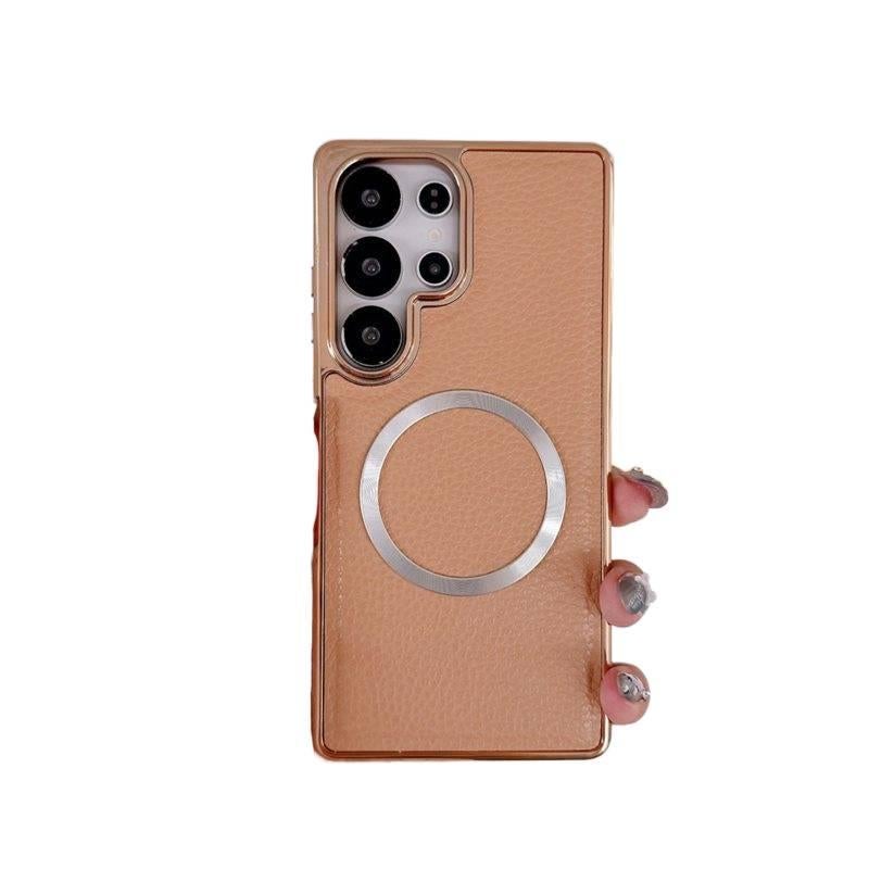 MagSafe Case | Strong Magnetic | Shockproof Cover for Samsung S25 Ultra / Samsung S25 | Gold Leather Texture | Drop Protection - Image 1
