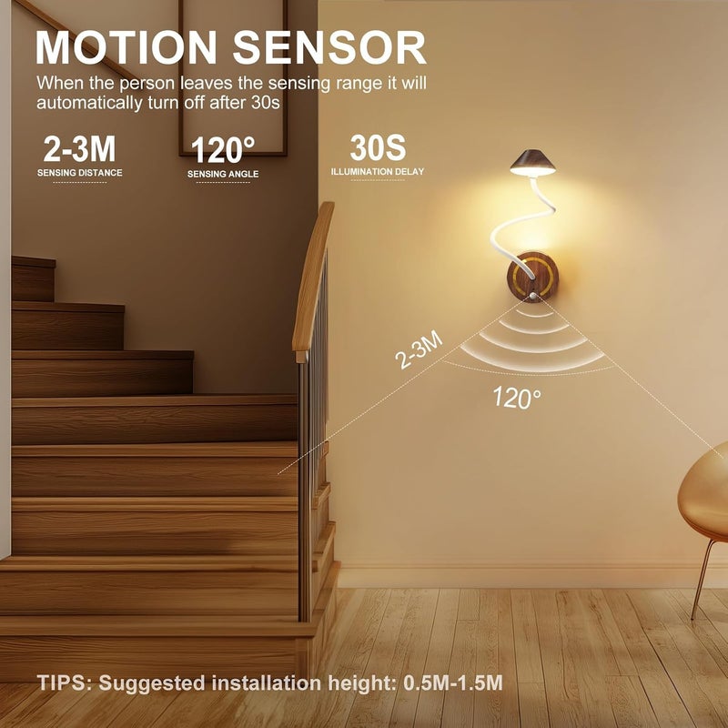مصباح حائط DIY، عبوة من قطعتين، ضوء RGB لاسلكي قابل لإعادة الشحن مع حساس، مصباح طاولة حديث مع حساس حركة USB، وضع التشغيل المستمر لمدة 8 ساعات، وضع الاستشعار لمدة 20 يومًا، لا يتطلب توصيلات كهربائية لطاولة السرير في غرفة النوم - Image 4