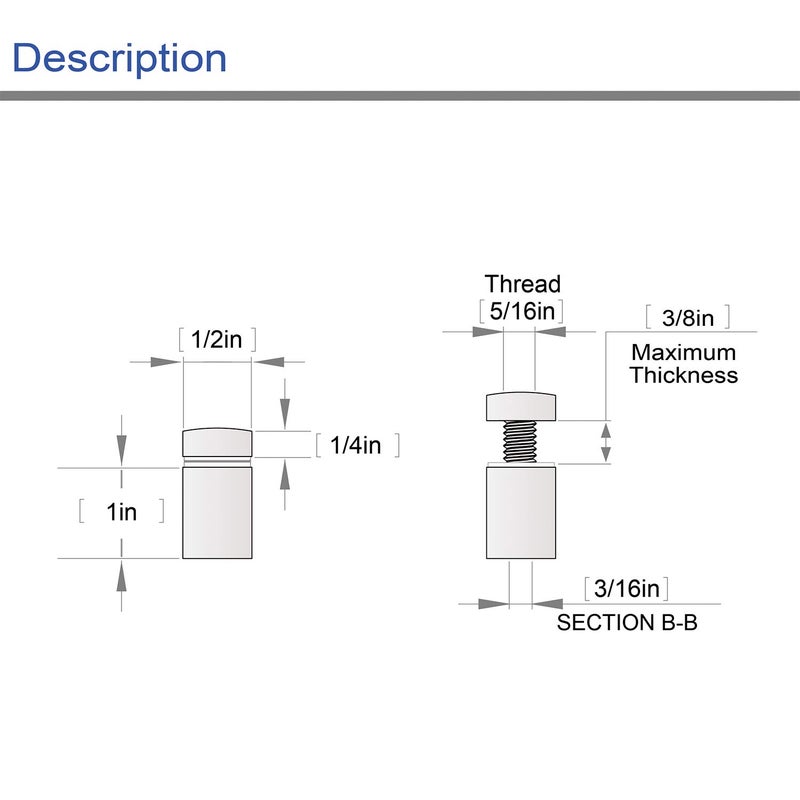 LuckIn 20-Pack Standoff Screws (1/2 in. Dia x 1 in. L), Stainless Steel Standoff Mounting Hardware for Acrylic Signs, Silver - Image 2