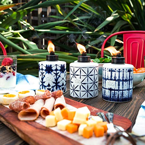 TiKi مشاعل طاولة تيكي بتصميم تيدي، عبوة 3 – مشاعل تيكي زخرفية خارجية للفناء، الحديقة والحديقة الخلفية – مشاعل طاولة محمولة من السترونيلا للإضاءة الخارجية – زرقاء، 5.75 بوصة - Image 5