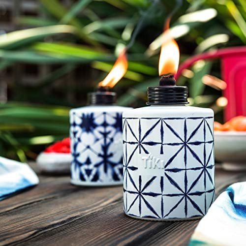 TiKi مشاعل طاولة تيكي بتصميم تيدي، عبوة 3 – مشاعل تيكي زخرفية خارجية للفناء، الحديقة والحديقة الخلفية – مشاعل طاولة محمولة من السترونيلا للإضاءة الخارجية – زرقاء، 5.75 بوصة - Image 3