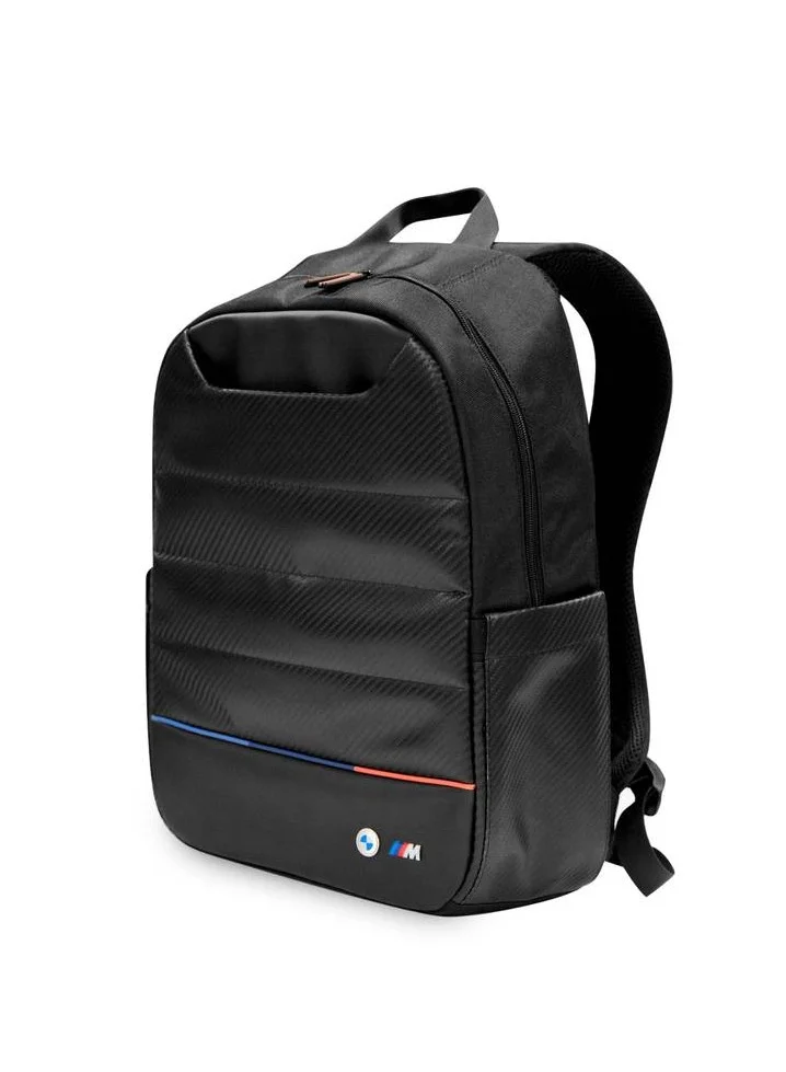 BMW Luxury 15-Inch Laptop Backpack / Water-Resistant PU Nylon & Carbon Fiber Design/ BMW Business Travel Work Bag with Padded Laptop Compartment, USB Port, Ergonomic Straps, Anti-Theft Pocket - Black