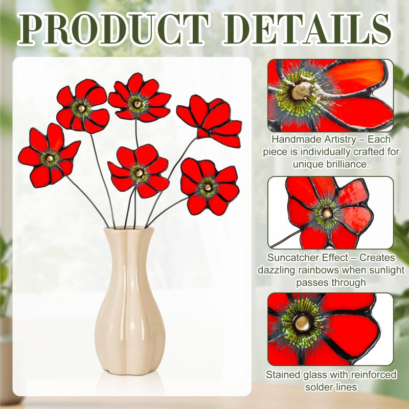 DoubleFill 6 Pcs Stained Glass Flowers with Stems 17 Inch Red Bouquets Flower Faux Flower Floral for Mom Valentine's Day Gifts, Home Decor(No Vase) - Image 3