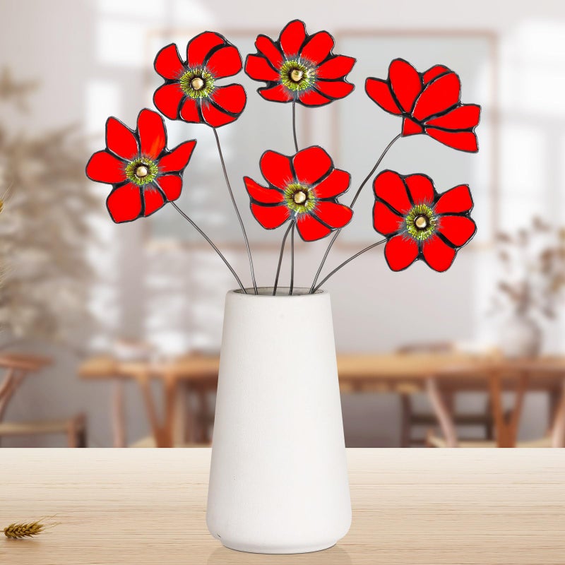 DoubleFill 6 Pcs Stained Glass Flowers with Stems 17 Inch Red Bouquets Flower Faux Flower Floral for Mom Valentine's Day Gifts, Home Decor(No Vase) - Image 1