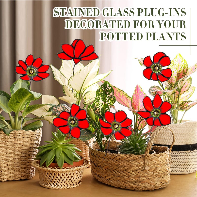 DoubleFill 6 Pcs Stained Glass Flowers with Stems 17 Inch Red Bouquets Flower Faux Flower Floral for Mom Valentine's Day Gifts, Home Decor(No Vase) - Image 5