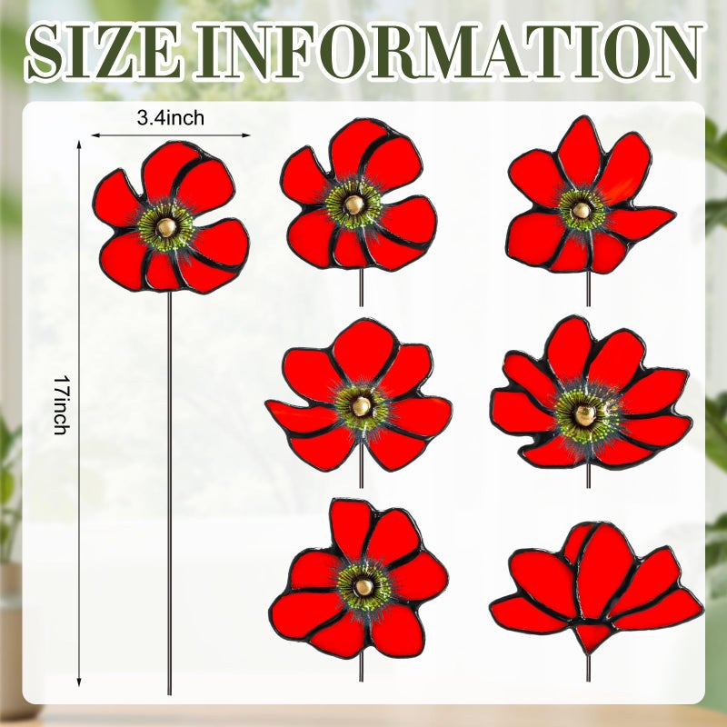 DoubleFill 6 Pcs Stained Glass Flowers with Stems 17 Inch Red Bouquets Flower Faux Flower Floral for Mom Valentine's Day Gifts, Home Decor(No Vase) - Image 2