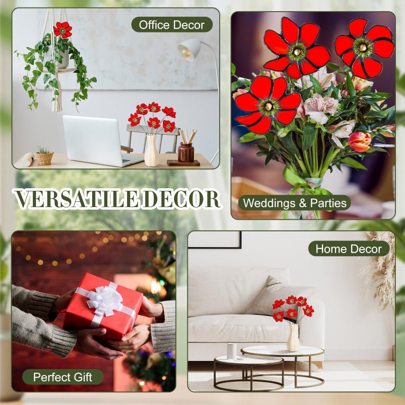 DoubleFill 6 Pcs Stained Glass Flowers with Stems 17 Inch Red Bouquets Flower Faux Flower Floral for Mom Valentine's Day Gifts, Home Decor(No Vase) - Image 4