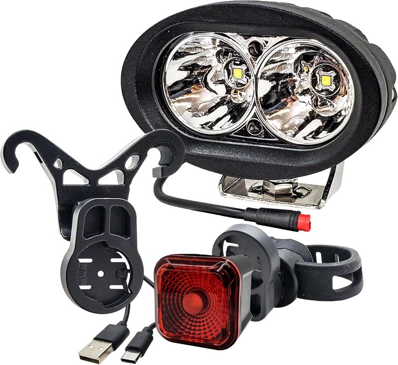 OZ-USA E-Bike High-Output White LED Headlight & USB Rechargeable Smart Sensor Brake Light - Image 2