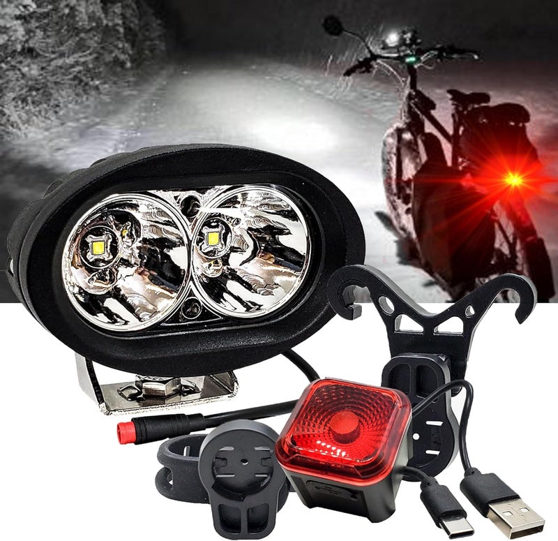 OZ-USA E-Bike High-Output White LED Headlight & USB Rechargeable Smart Sensor Brake Light - Image 1
