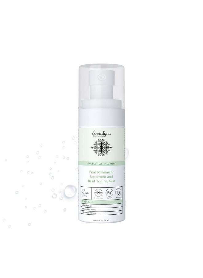 Indulgeo ESSENTIALS Pore Minimizer Spearmint And Basil Facial Toner - Ayush Certified, Hydrating, Refreshing, Ph Balancing Toner For Glowing Skin | Face Mist Refines Pores, Brightens & Smoothens Skin Texture | Suitable For All Skin Types - 60Ml  - Image 1