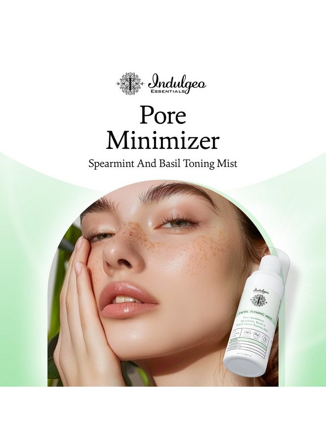 Indulgeo ESSENTIALS Pore Minimizer Spearmint And Basil Facial Toner - Ayush Certified, Hydrating, Refreshing, Ph Balancing Toner For Glowing Skin | Face Mist Refines Pores, Brightens & Smoothens Skin Texture | Suitable For All Skin Types - 60Ml  - Image 2