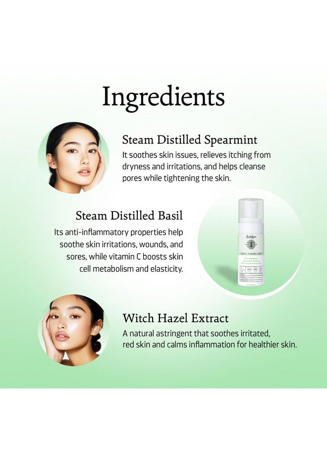 Indulgeo ESSENTIALS Pore Minimizer Spearmint And Basil Facial Toner - Ayush Certified, Hydrating, Refreshing, Ph Balancing Toner For Glowing Skin | Face Mist Refines Pores, Brightens & Smoothens Skin Texture | Suitable For All Skin Types - 60Ml  - Image 3