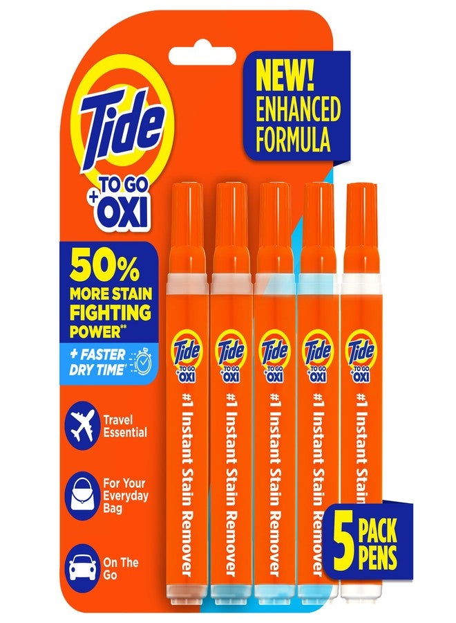 Tide Stain Remover for Clothes, Tide To Go Pen, Instant Stain & Spot Remover for Clothes, Travel & Pocket Size, 5 Count (Pack of 1) (Packaging May Vary) - Image 1