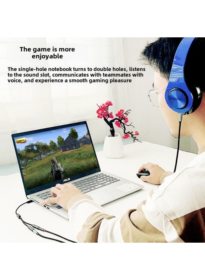 Headset Microphone Two-in-One Adapter Computer Voice Microphone Audio Line Mobile Phone Headset One-to-Two Converter-Colour:Single Male To Double Female  Braided Alloy Durable Model 0.5m  - Image 4