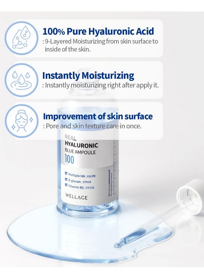 Wellage Real Hyaluronic Blue Ampoule 100 Fragrance Free Hyaluronic Acid Ampoule Hydrating Non Sticky Serum For Sensitive Dry Skin 2.54 Fl.Oz - Image 2