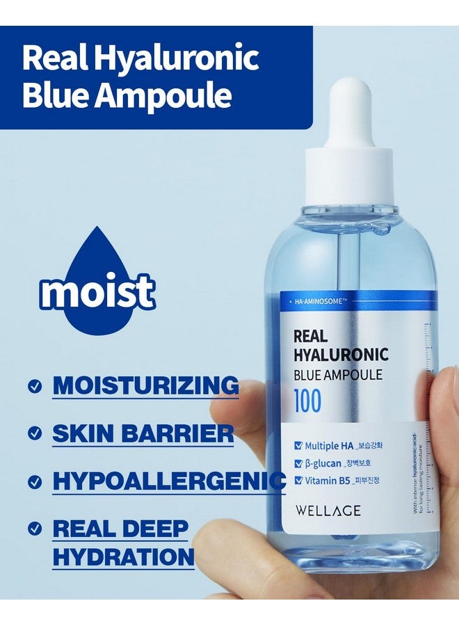 Wellage Real Hyaluronic Blue Ampoule 100 Fragrance Free Hyaluronic Acid Ampoule Hydrating Non Sticky Serum For Sensitive Dry Skin 2.54 Fl.Oz - Image 3