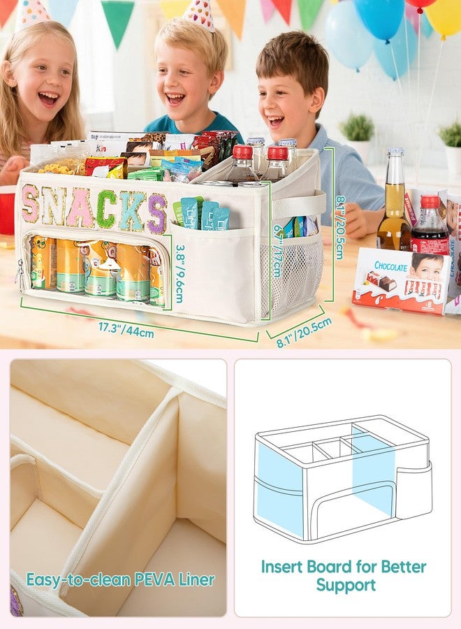 Fasrom Large Snack Organizer for Countertop, Chenille Letter Snack Basket Organizer with 6 Compartments, Pantry Storage Bin with Handles, Food Container Snack Box for Chips, Candy, and Snacks, Beige - Image 4
