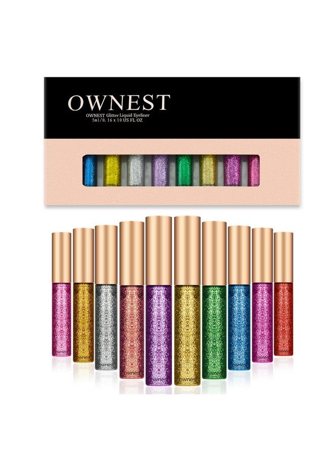 Ownest 10 Colors Liquid Glitter Eyeliner, Metallic Shimmer Glitter Eyeshadow, Long Lasting Waterproof Shimmer Sparkling Eyeliner Eye Shadow-10pcs - Image 1