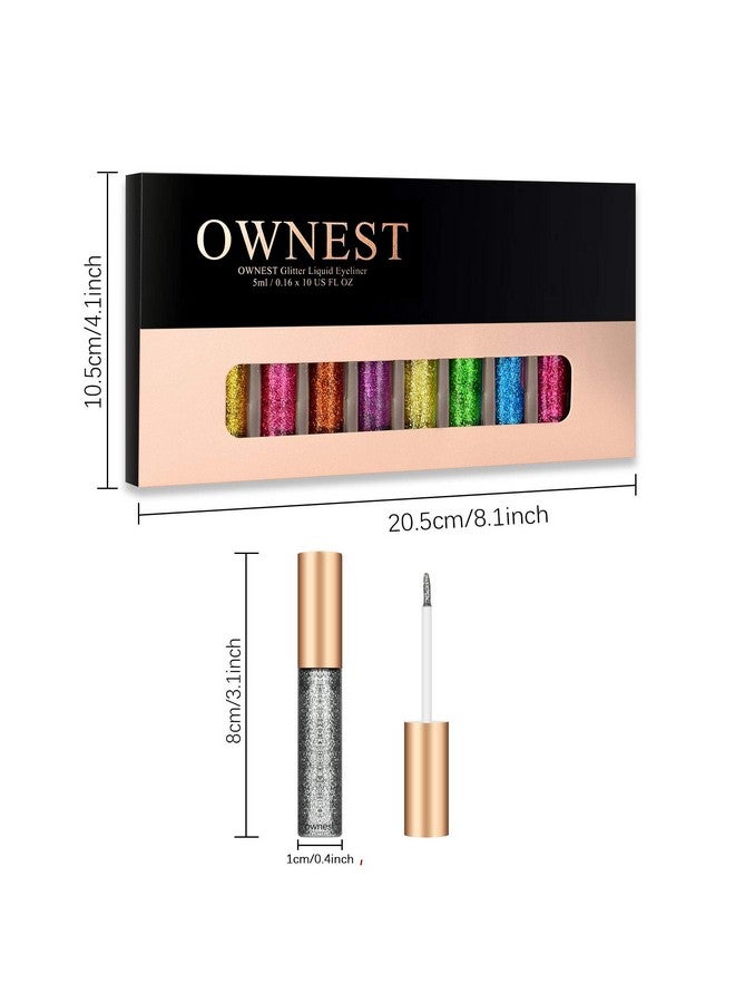 Ownest 10 Colors Liquid Glitter Eyeliner, Metallic Shimmer Glitter Eyeshadow, Long Lasting Waterproof Shimmer Sparkling Eyeliner Eye Shadow-10pcs - Image 2