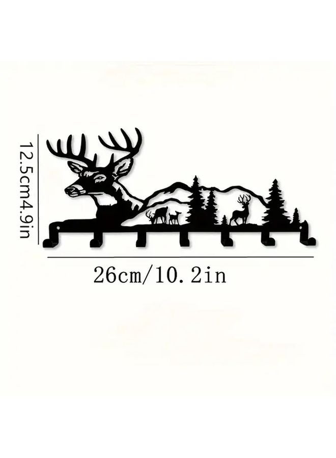 Black Metal Deer Key Holder Wall Mounted Rustic Farmhouse Entryway Storage Organizer - Image 1