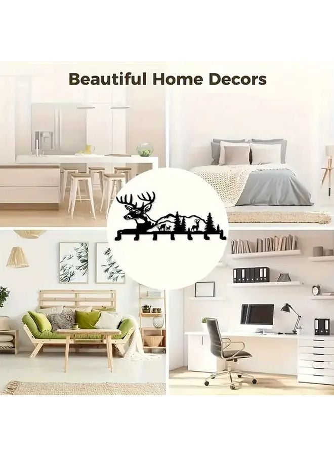 Black Metal Deer Key Holder Wall Mounted Rustic Farmhouse Entryway Storage Organizer - Image 5