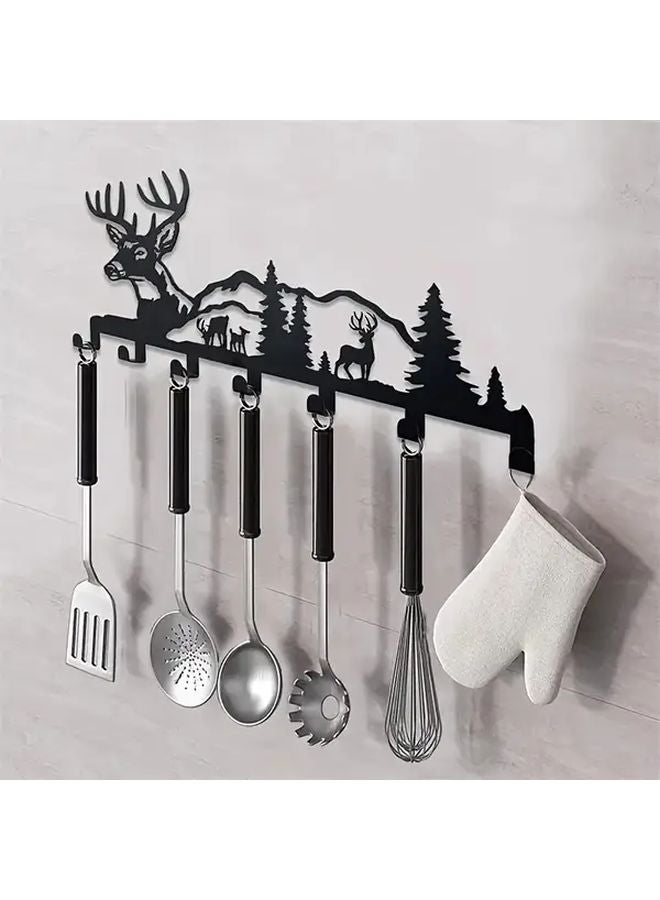 Black Metal Deer Key Holder Wall Mounted Rustic Farmhouse Entryway Storage Organizer - Image 3
