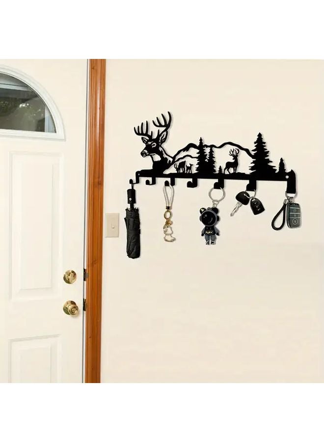 Black Metal Deer Key Holder Wall Mounted Rustic Farmhouse Entryway Storage Organizer - Image 2