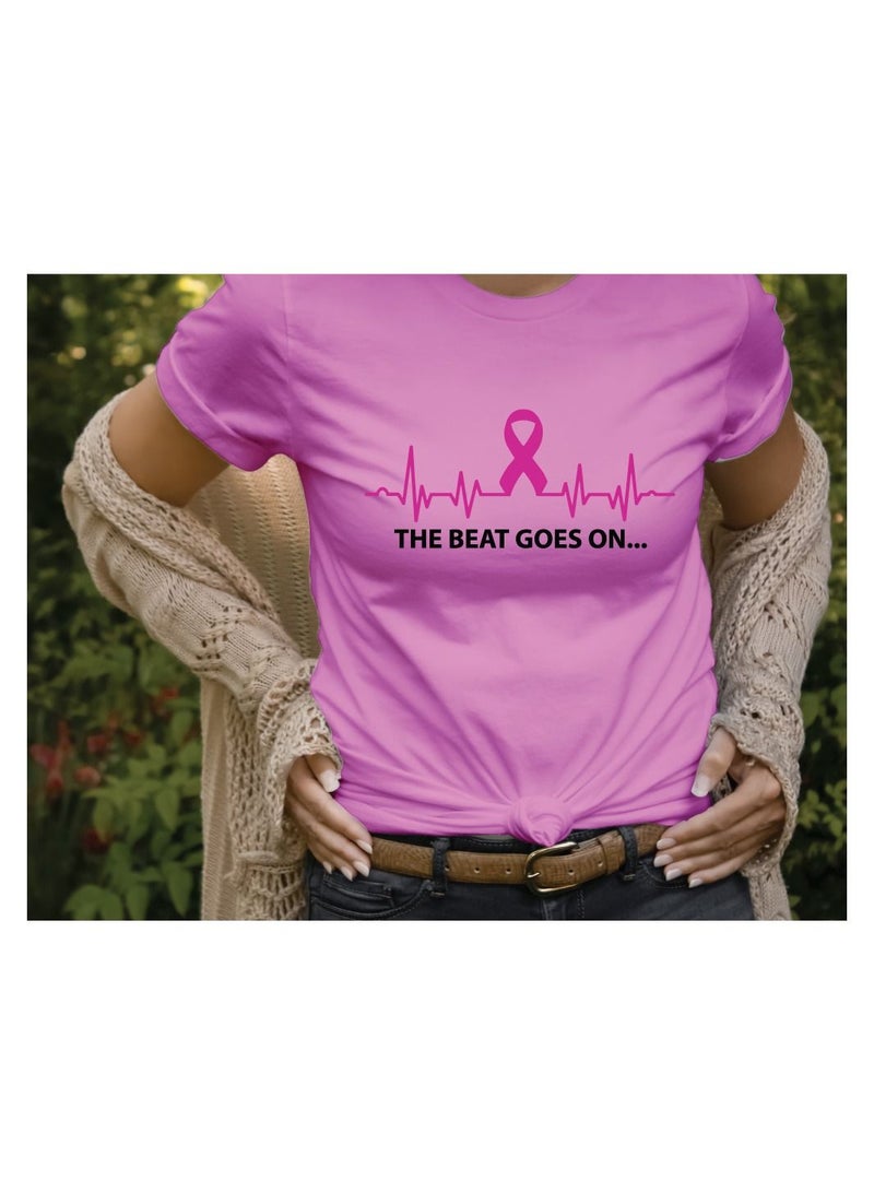 PRINTSHOP4ME October Month PinkCancer Awareness Round Neck Short Sleeve T-shirt Unisex  - Image 2