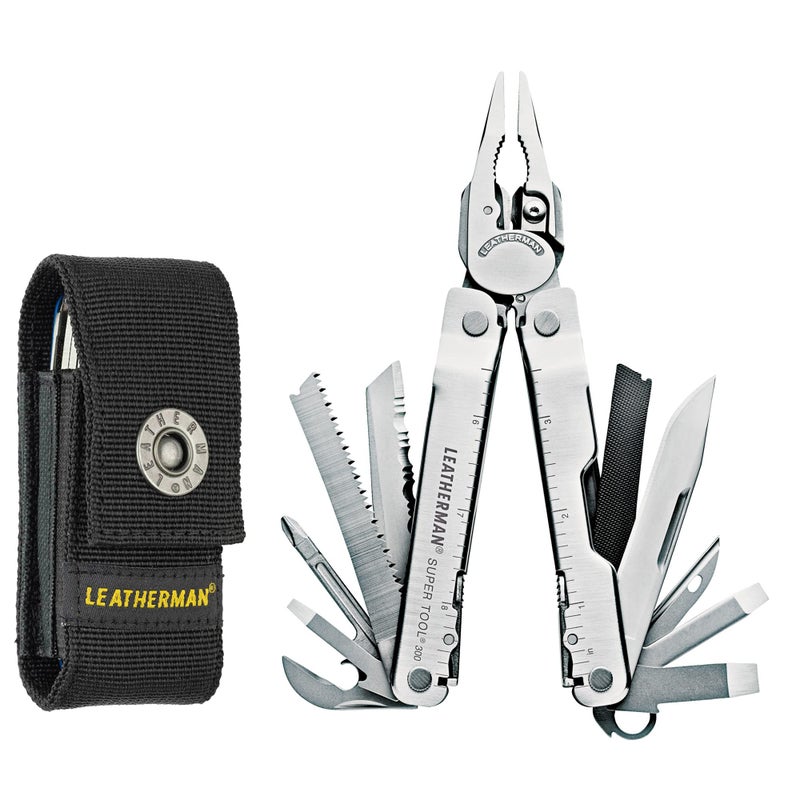 LEATHERMAN LEATHERMAN, Super Tool 300 Multitool with Premium Replaceable Wire Cutters and Saw, Stainless Steel with Nylon Sheath  - Image 1
